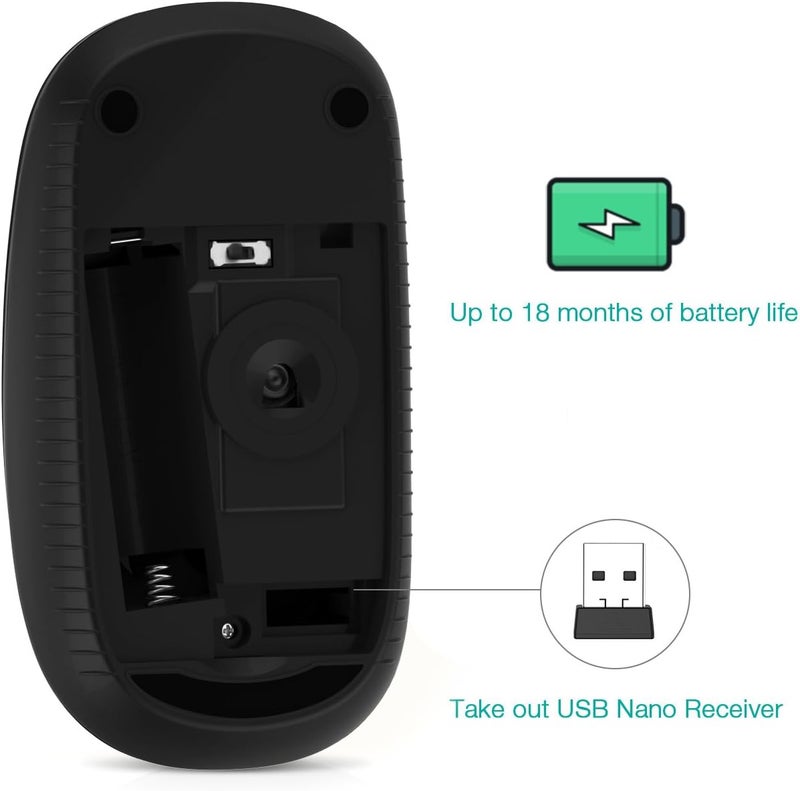 Unipows Wireless Mouse - 2.4G Slim Portable Computer Mouse with Nano Receiver, Less Noise Mobile Optical Mice for Notebook, PC, Laptop, Computer, Mac (Black and Gold) - Image 4